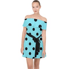 Large Black Polka Dots On Arctic Blue - Off Shoulder Chiffon Dress by FashionLane