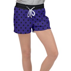 Large Black Polka Dots On Berry Blue - Velour Lounge Shorts by FashionLane