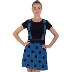 Large Black Polka Dots On Classic Blue - Velvet Suspender Skater Skirt by FashionLane