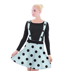 Large Black Polka Dots On Pale Blue - Suspender Skater Skirt by FashionLane