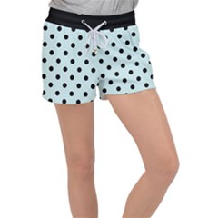 Large Black Polka Dots On Pale Blue - Velour Lounge Shorts by FashionLane