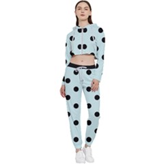 Large Black Polka Dots On Pale Blue - Cropped Zip Up Lounge Set by FashionLane