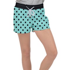 Large Black Polka Dots On Tiffany Blue - Velour Lounge Shorts by FashionLane