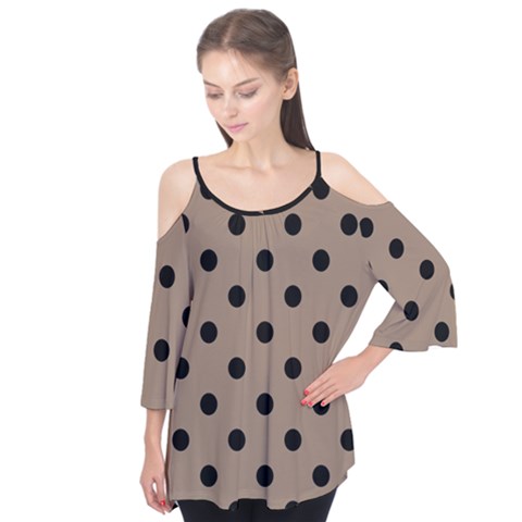 Large Black Polka Dots On Beaver Brown - Flutter Tees by FashionLane