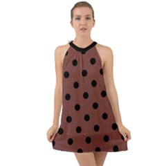 Large Black Polka Dots On Bole Brown - Halter Tie Back Chiffon Dress by FashionLane