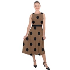 Large Black Polka Dots On Brown Bear - Midi Tie-back Chiffon Dress by FashionLane