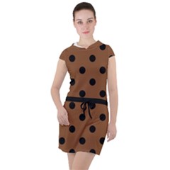 Large Black Polka Dots On Caramel Cafe Brown - Drawstring Hooded Dress by FashionLane