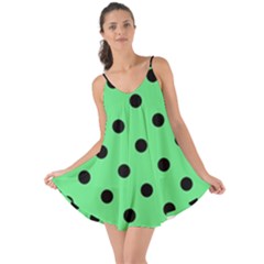 Large Black Polka Dots On Algae Green - Love The Sun Cover Up by FashionLane