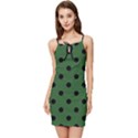 Large Black Polka Dots On Basil Green - Summer Tie Front Dress View1