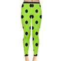 Large Black Polka Dots On Chartreuse Green - Inside Out Leggings View1