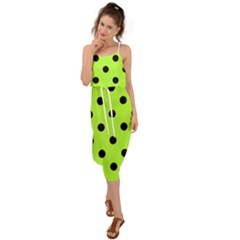 Large Black Polka Dots On Chartreuse Green - Waist Tie Cover Up Chiffon Dress by FashionLane