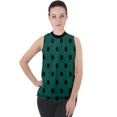 Large Black Polka Dots On Christmas Green - Mock Neck Chiffon Sleeveless Top by FashionLane