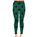 Large Black Polka Dots On Christmas Green - Inside Out Leggings View1