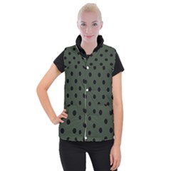 Large Black Polka Dots On Kombu Green - Women s Button Up Vest by FashionLane