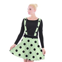 Large Black Polka Dots On Tea Green - Suspender Skater Skirt by FashionLane