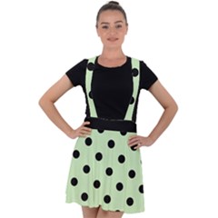 Large Black Polka Dots On Tea Green - Velvet Suspender Skater Skirt by FashionLane