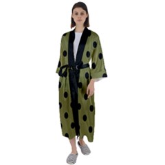 Large Black Polka Dots On Woodbine Green - Maxi Satin Kimono by FashionLane