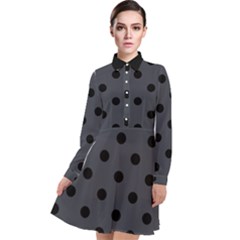 Large Black Polka Dots On Anchor Grey - Long Sleeve Chiffon Shirt Dress by FashionLane