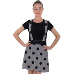 Large Black Polka Dots On Battleship Grey - Velvet Suspender Skater Skirt by FashionLane