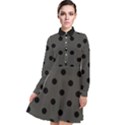 Large Black Polka Dots On Beluga Grey - Long Sleeve Chiffon Shirt Dress View1