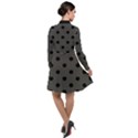 Large Black Polka Dots On Beluga Grey - Long Sleeve Chiffon Shirt Dress View2