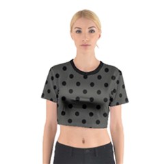 Large Black Polka Dots On Beluga Grey - Cotton Crop Top by FashionLane