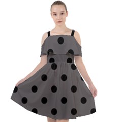 Large Black Polka Dots On Carbon Grey - Cut Out Shoulders Chiffon Dress by FashionLane