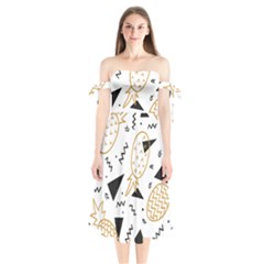 Golden Pineapples Shoulder Tie Bardot Midi Dress by goljakoff