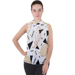 Golden Pineapples Mock Neck Chiffon Sleeveless Top by goljakoff