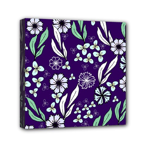 Floral Blue Pattern Mini Canvas 6  X 6  (stretched) by MintanArt