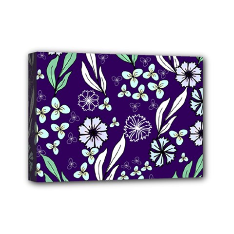 Floral Blue Pattern Mini Canvas 7  X 5  (stretched) by MintanArt