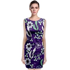 Floral Blue Pattern Sleeveless Velvet Midi Dress by MintanArt