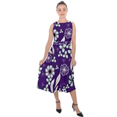 Floral Blue Pattern  Midi Tie-back Chiffon Dress by MintanArt