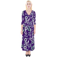 Floral Blue Pattern  Quarter Sleeve Wrap Maxi Dress by MintanArt