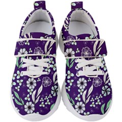 Floral Blue Pattern  Kids  Velcro Strap Shoes by MintanArt