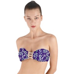 Floral Blue Pattern  Twist Bandeau Bikini Top by MintanArt