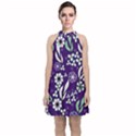 Floral blue pattern  Velvet Halter Neckline Dress  View1