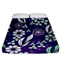 Floral Blue Pattern  Fitted Sheet (queen Size) by MintanArt