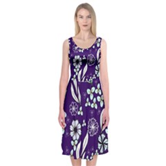 Floral Blue Pattern  Midi Sleeveless Dress by MintanArt