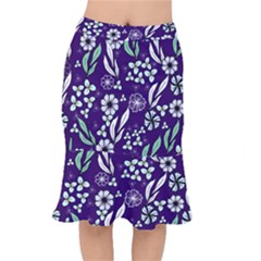 Floral Blue Pattern  Short Mermaid Skirt by MintanArt