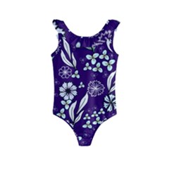 Floral Blue Pattern  Kids  Frill Swimsuit by MintanArt