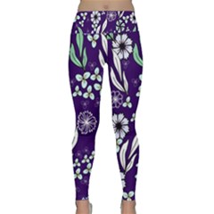 Floral Blue Pattern  Lightweight Velour Classic Yoga Leggings by MintanArt