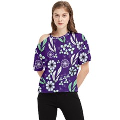 Floral Blue Pattern  One Shoulder Cut Out Tee by MintanArt