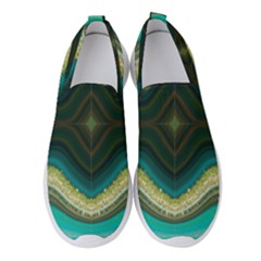 Green Golden Marble Print Women s Slip On Sneakers by designsbymallika