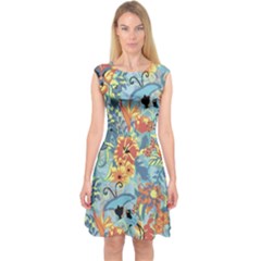 Butterfly And Flowers Capsleeve Midi Dress by goljakoff