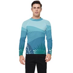 Illustration Of Palm Leaves Waves Mountain Hills Men s Long Sleeve Rash Guard by HermanTelo