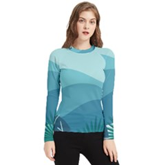 Illustration Of Palm Leaves Waves Mountain Hills Women s Long Sleeve Rash Guard by HermanTelo