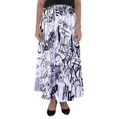 Black And White Graffiti Abstract Collage Flared Maxi Skirt by dflcprintsclothing