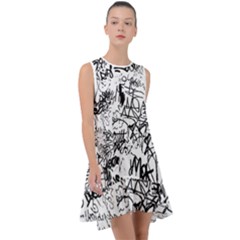 Black And White Graffiti Abstract Collage Frill Swing Dress by dflcprintsclothing