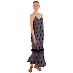 Large Black Polka Dots On Dark Smoke Grey - Cami Maxi Ruffle Chiffon Dress by FashionLane